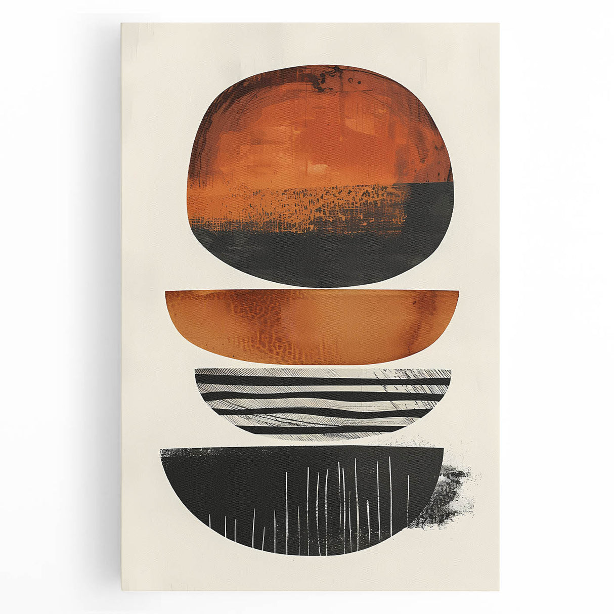 Neutral Abstract Prints – Stacked Burnt Orange and Black Shapes Art