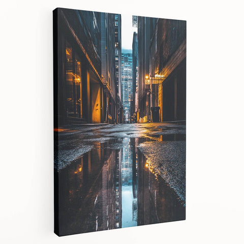 Urban Architectural Wall Art – City Alley Reflection Canvas Print
