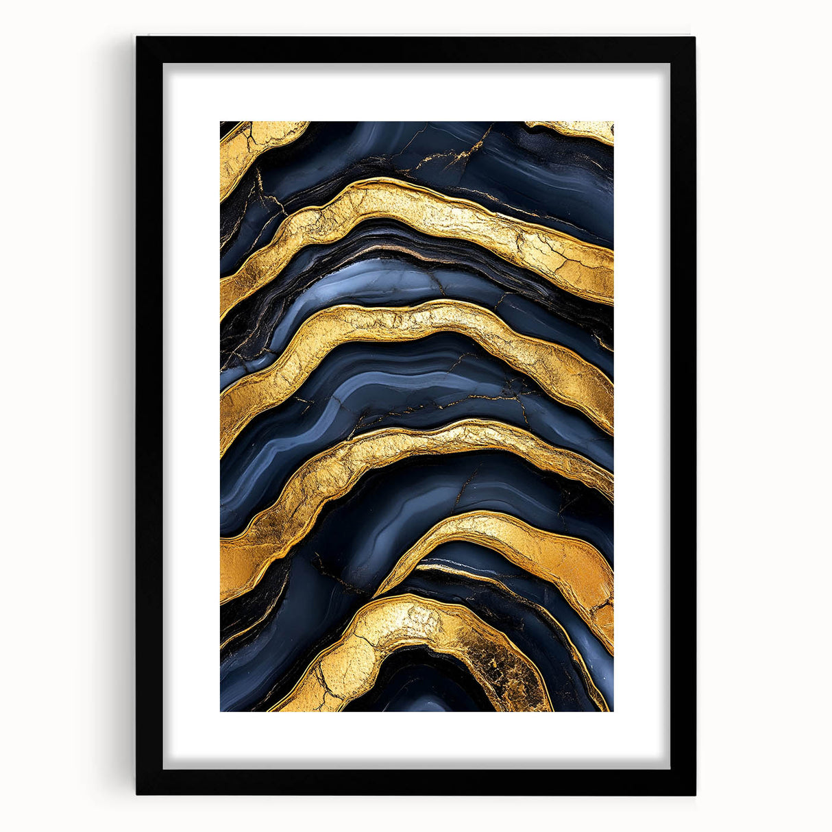 High-End Abstract Wall Decor – Navy Blue & Gold Luxury Print