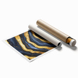 High-End Abstract Wall Decor – Navy Blue & Gold Luxury Print