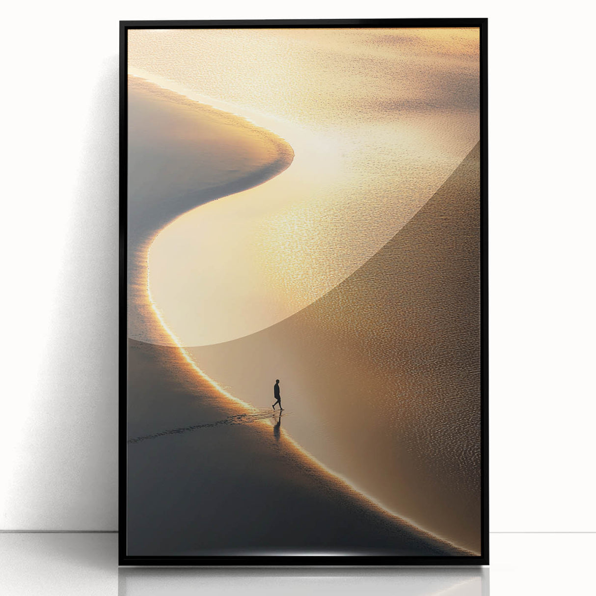 Minimalist Horizon Art – Golden Coastal Sunset Reflection Print