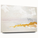 Elegant Zen Garden Wall Art – Golden Mountains & Birds