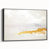 Elegant Zen Garden Wall Art – Golden Mountains & Birds
