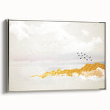 Elegant Zen Garden Wall Art – Golden Mountains & Birds
