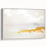 Elegant Zen Garden Wall Art – Golden Mountains & Birds