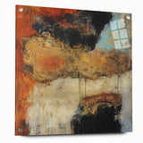 Abstract Wall Art – Fiery Earth Textures with Gold and Sky Blue Accents