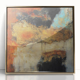 Abstract Wall Art – Fiery Earth Textures with Gold and Sky Blue Accents