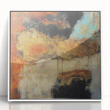 Abstract Wall Art – Fiery Earth Textures with Gold and Sky Blue Accents