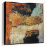 Abstract Wall Art – Fiery Earth Textures with Gold and Sky Blue Accents