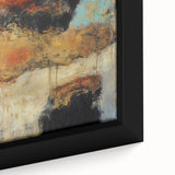 Abstract Wall Art – Fiery Earth Textures with Gold and Sky Blue Accents