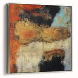 Abstract Wall Art – Fiery Earth Textures with Gold and Sky Blue Accents