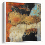 Abstract Wall Art – Fiery Earth Textures with Gold and Sky Blue Accents