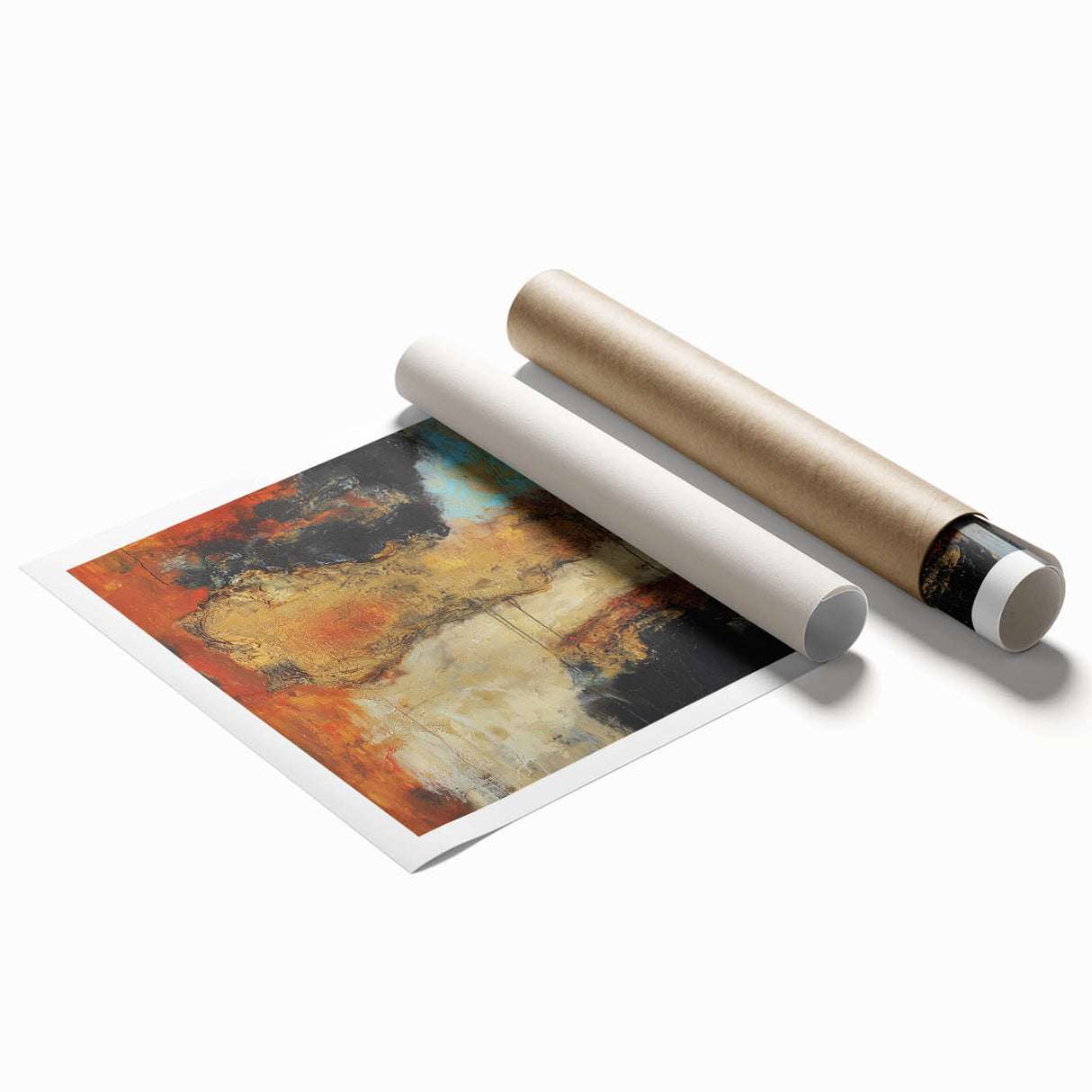 Abstract Wall Art – Fiery Earth Textures with Gold and Sky Blue Accents