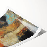 Abstract Wall Art – Fiery Earth Textures with Gold and Sky Blue Accents