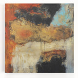 Abstract Wall Art – Fiery Earth Textures with Gold and Sky Blue Accents