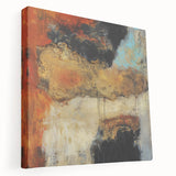 Abstract Wall Art – Fiery Earth Textures with Gold and Sky Blue Accents