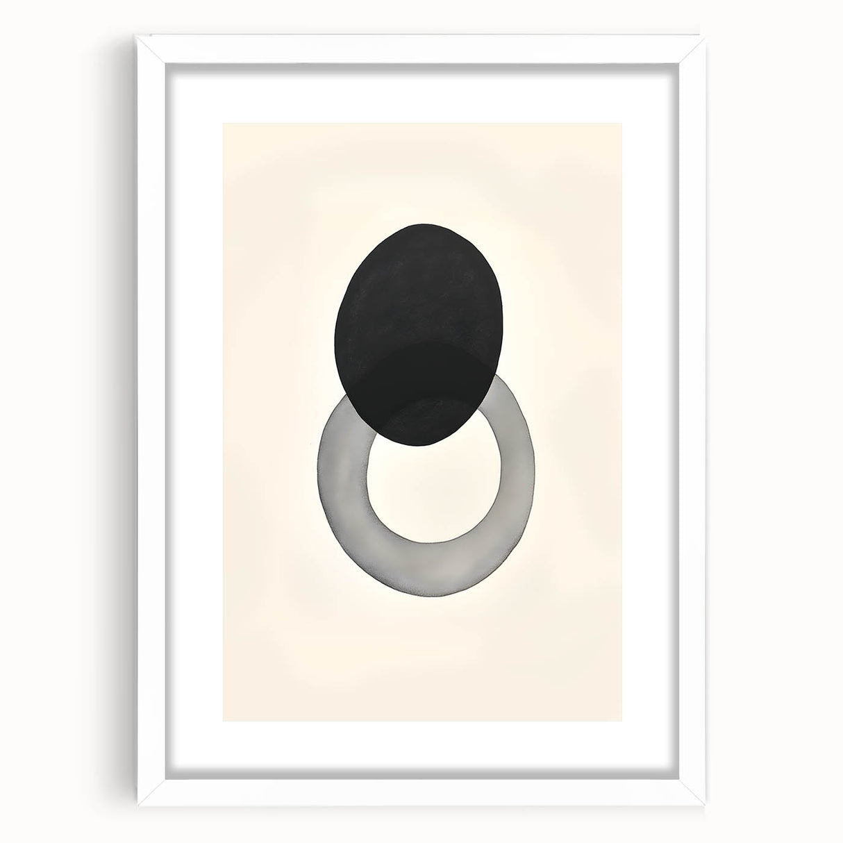 Modern Abstract Art – Black Circle and Gray Ring Minimalist Canvas