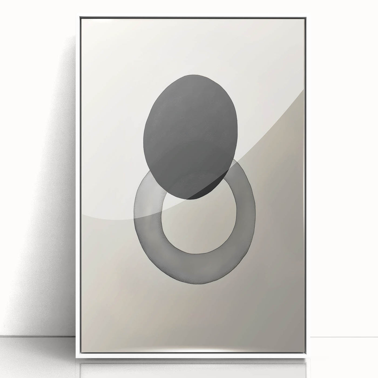 Modern Abstract Art – Black Circle and Gray Ring Minimalist Canvas