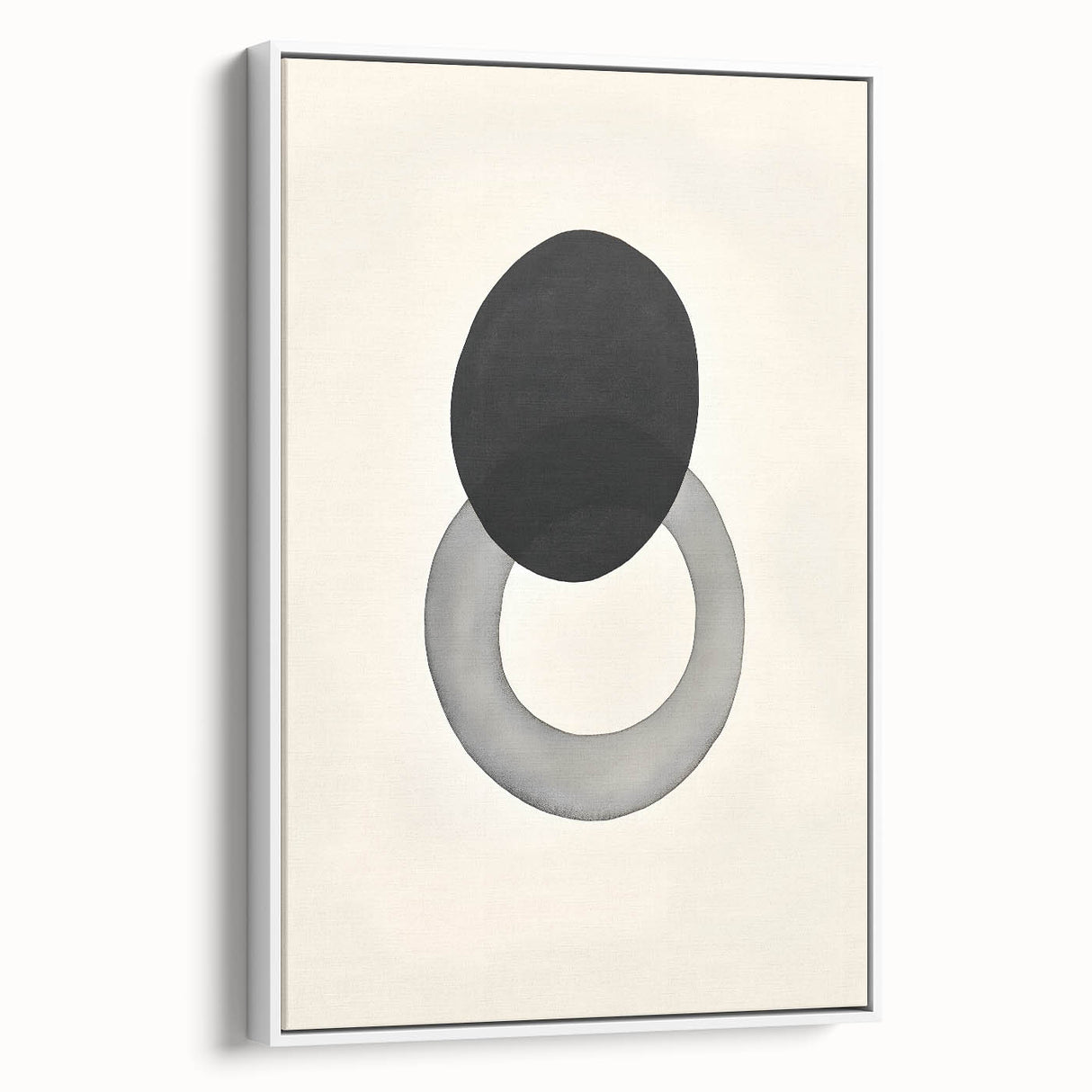 Modern Abstract Art – Black Circle and Gray Ring Minimalist Canvas