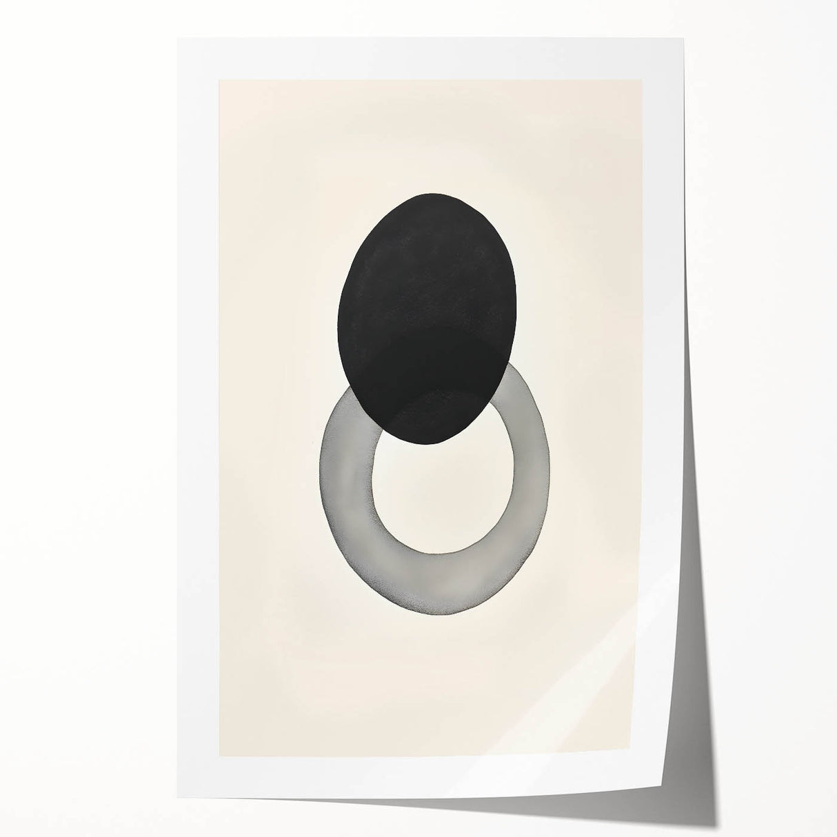 Modern Abstract Art – Black Circle and Gray Ring Minimalist Canvas