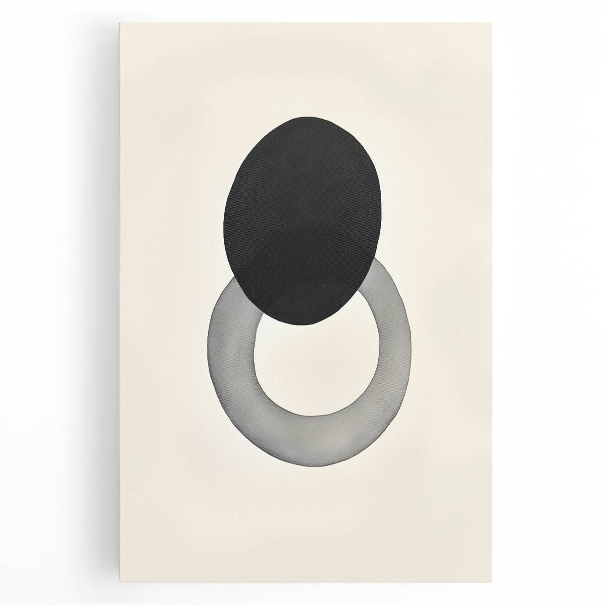 Modern Abstract Art – Black Circle and Gray Ring Minimalist Canvas