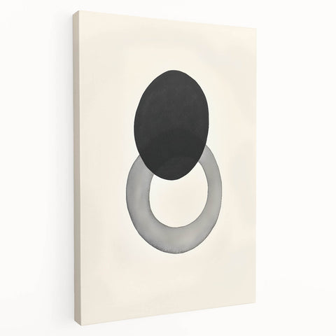 Modern Abstract Art – Black Circle and Gray Ring Minimalist Canvas