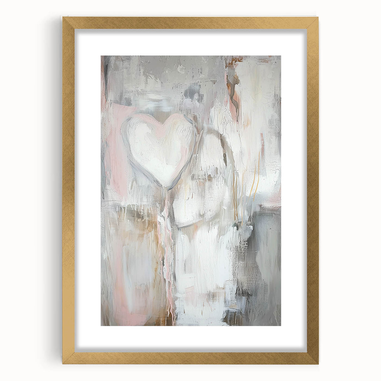 Modern Abstract Art – Soft Heart Design in Blush, Gray & White Tones