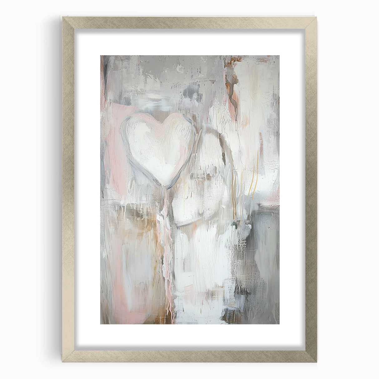 Modern Abstract Art – Soft Heart Design in Blush, Gray & White Tones