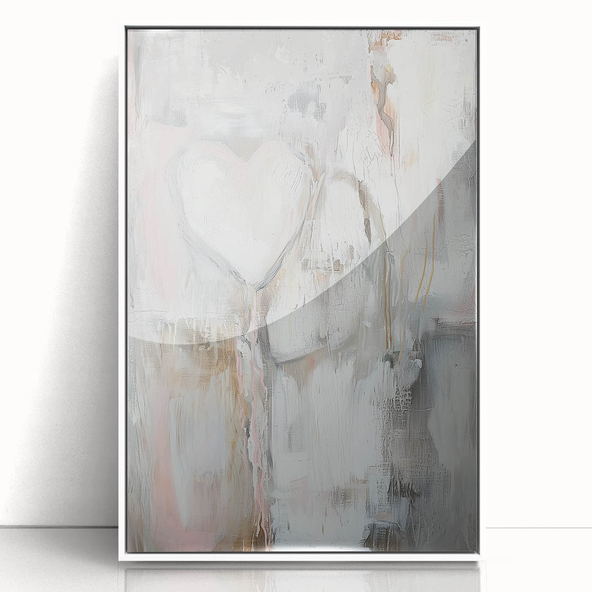Modern Abstract Art – Soft Heart Design in Blush, Gray & White Tones