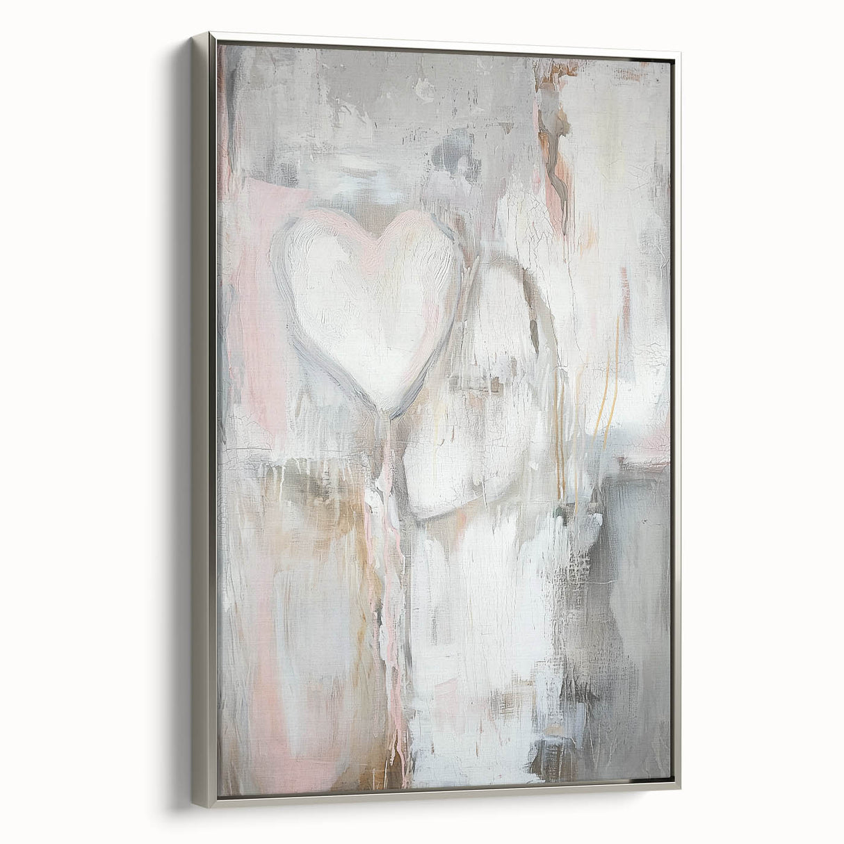 Modern Abstract Art – Soft Heart Design in Blush, Gray & White Tones