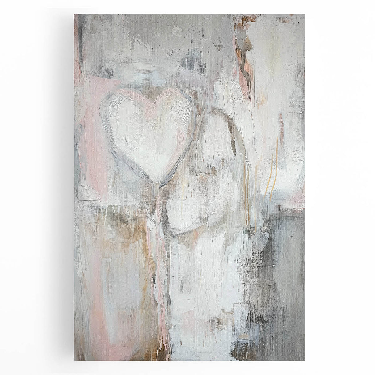 Modern Abstract Art – Soft Heart Design in Blush, Gray & White Tones