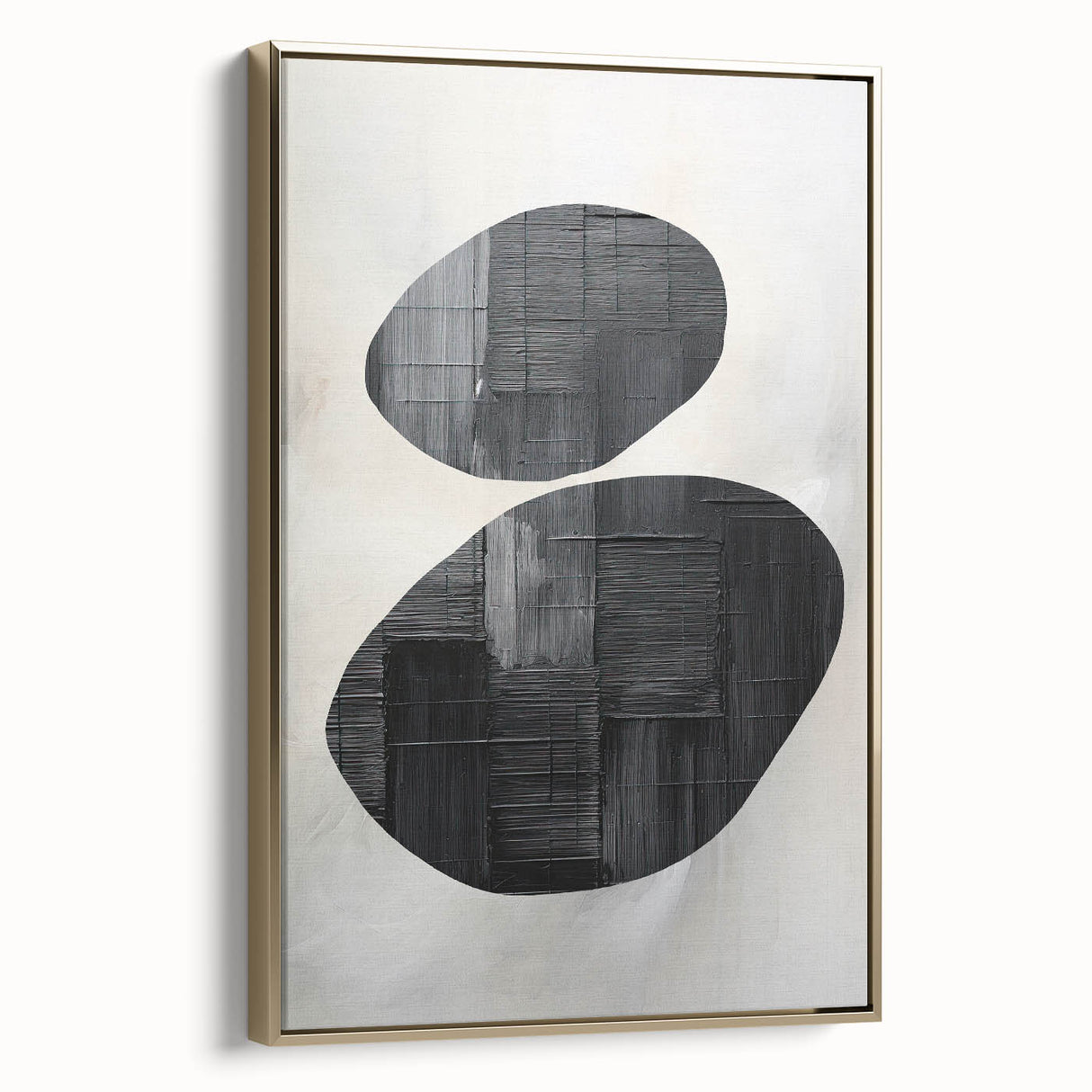 Contemporary Canvas Art – Textured Black Forms on Misty White