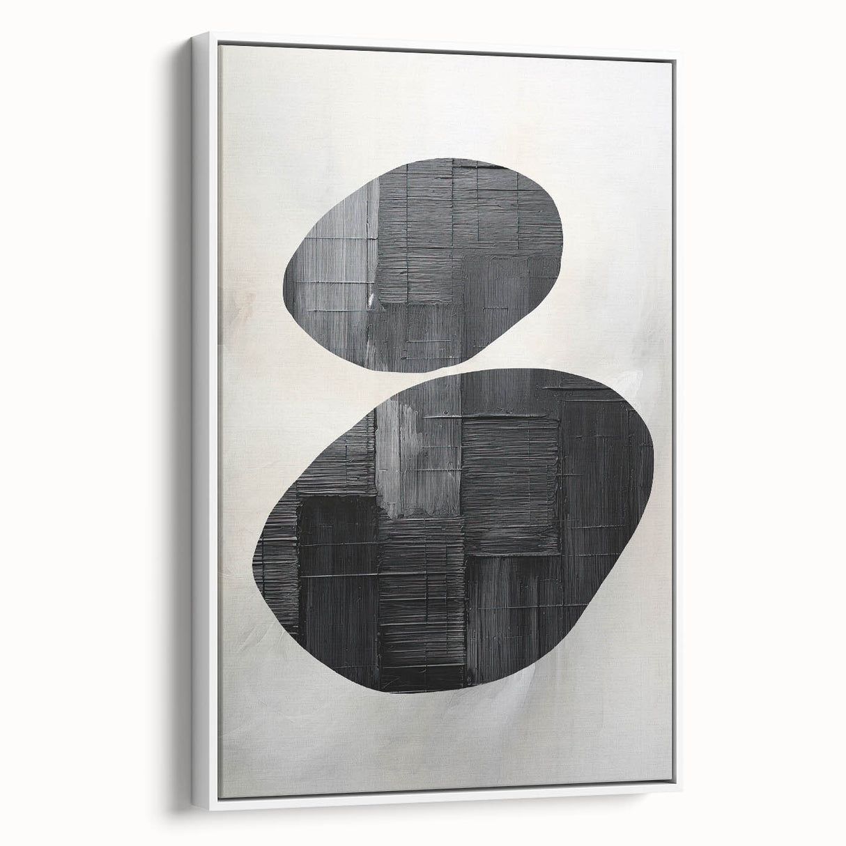 Contemporary Canvas Art – Textured Black Forms on Misty White