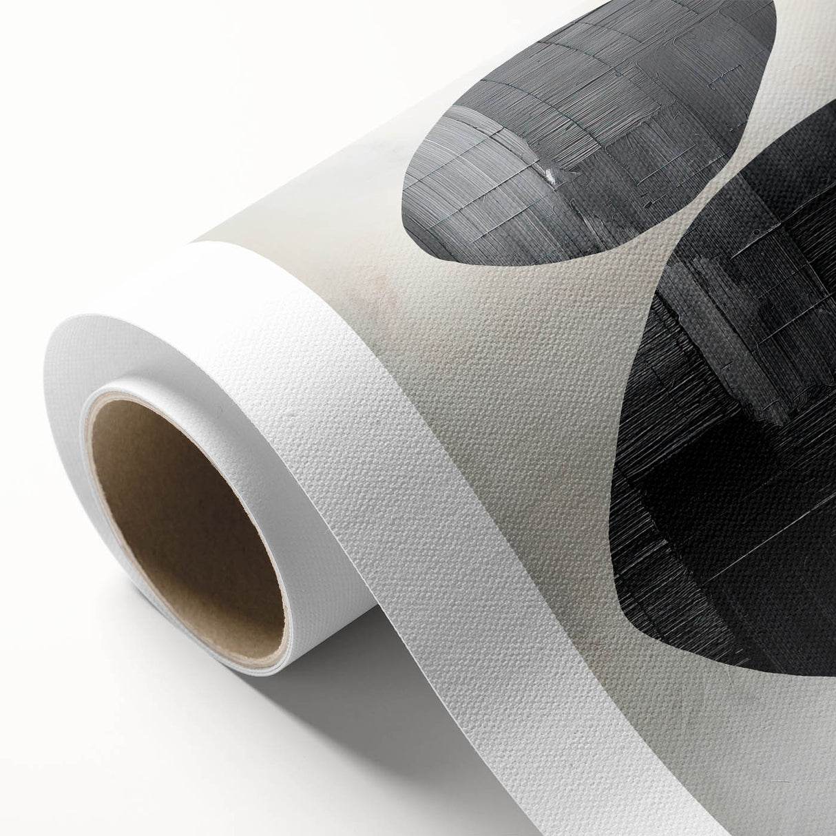 Contemporary Canvas Art – Textured Black Forms on Misty White