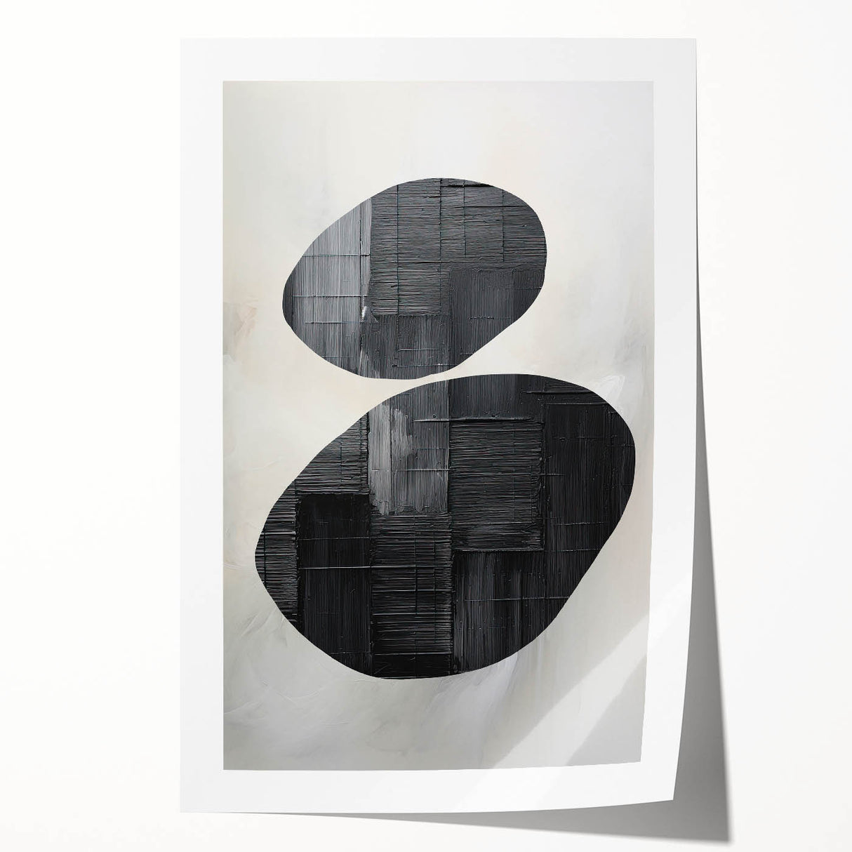 Contemporary Canvas Art – Textured Black Forms on Misty White