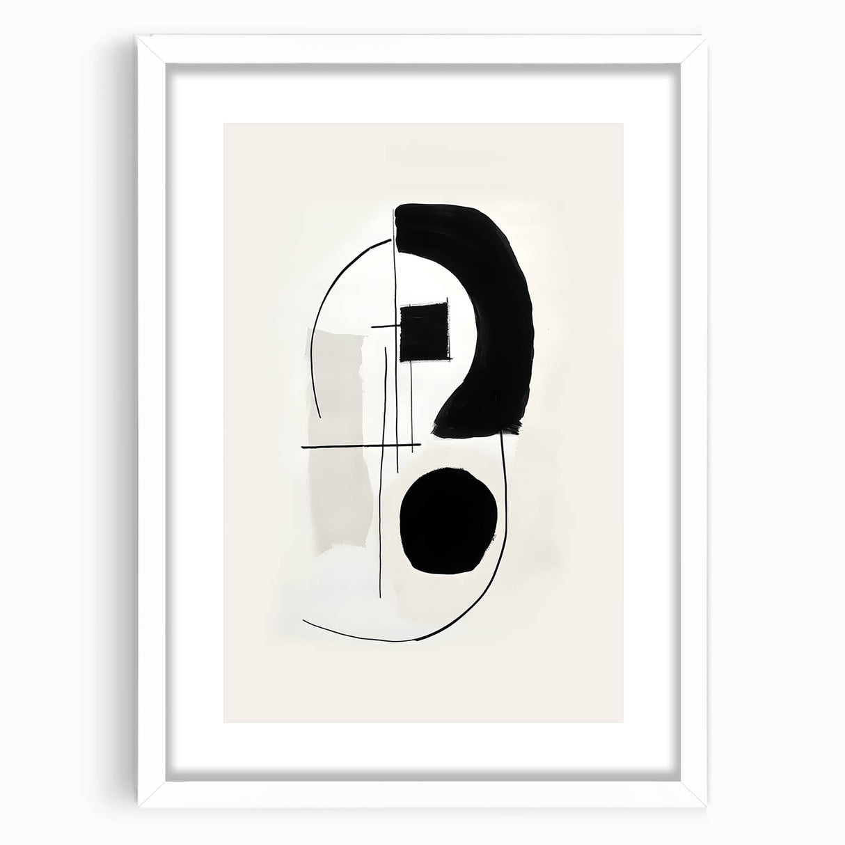 Neutral Abstract Prints – Black Brush and Linework Geometric Art