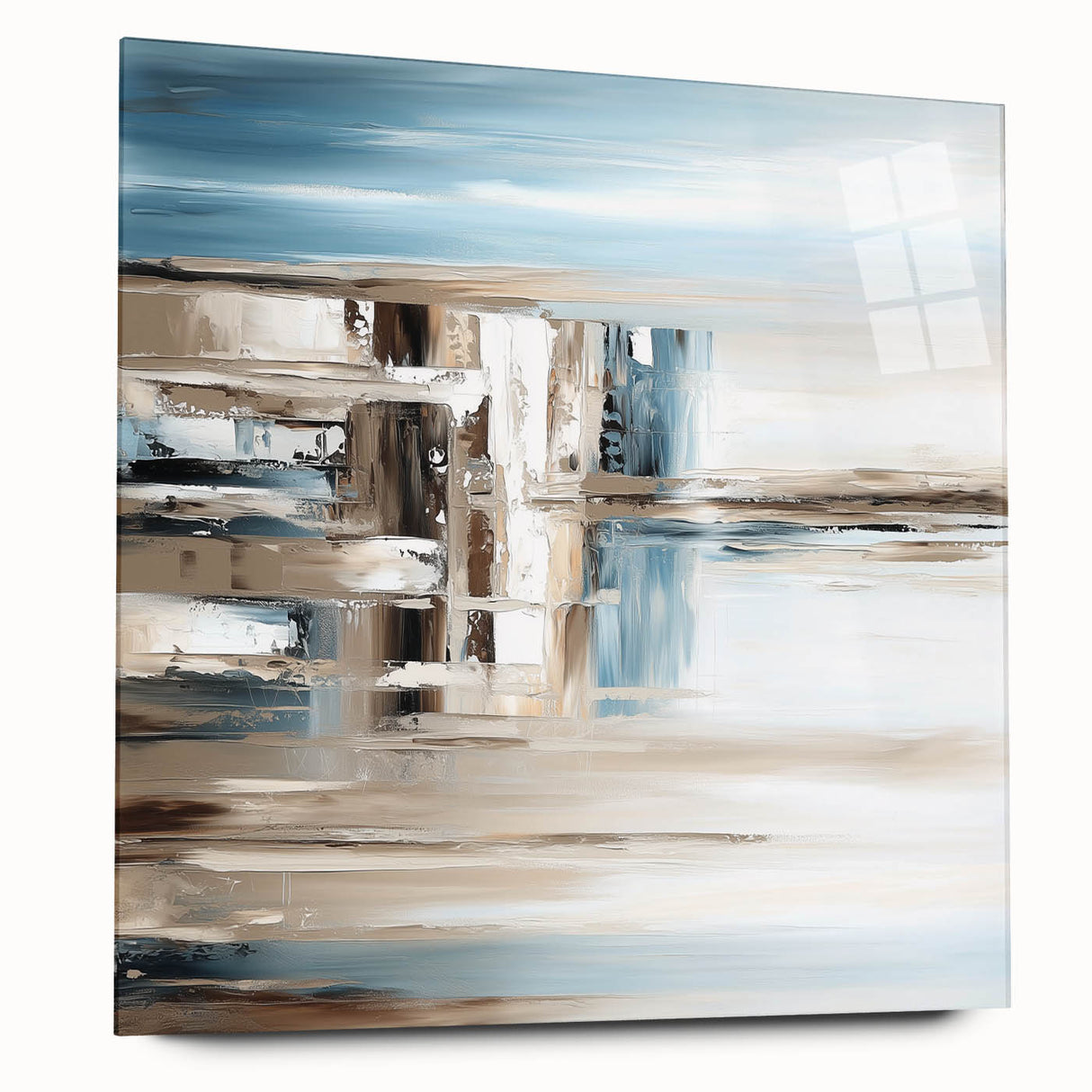 Earth Tone Art – Coastal Abstract Canvas in Blue, Beige & White