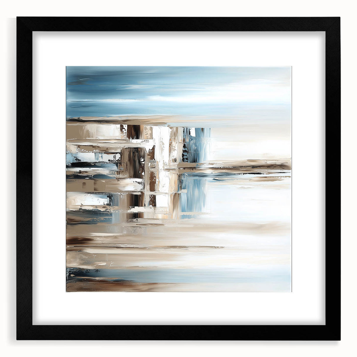 Earth Tone Art – Coastal Abstract Canvas in Blue, Beige & White