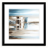 Earth Tone Art – Coastal Abstract Canvas in Blue, Beige & White