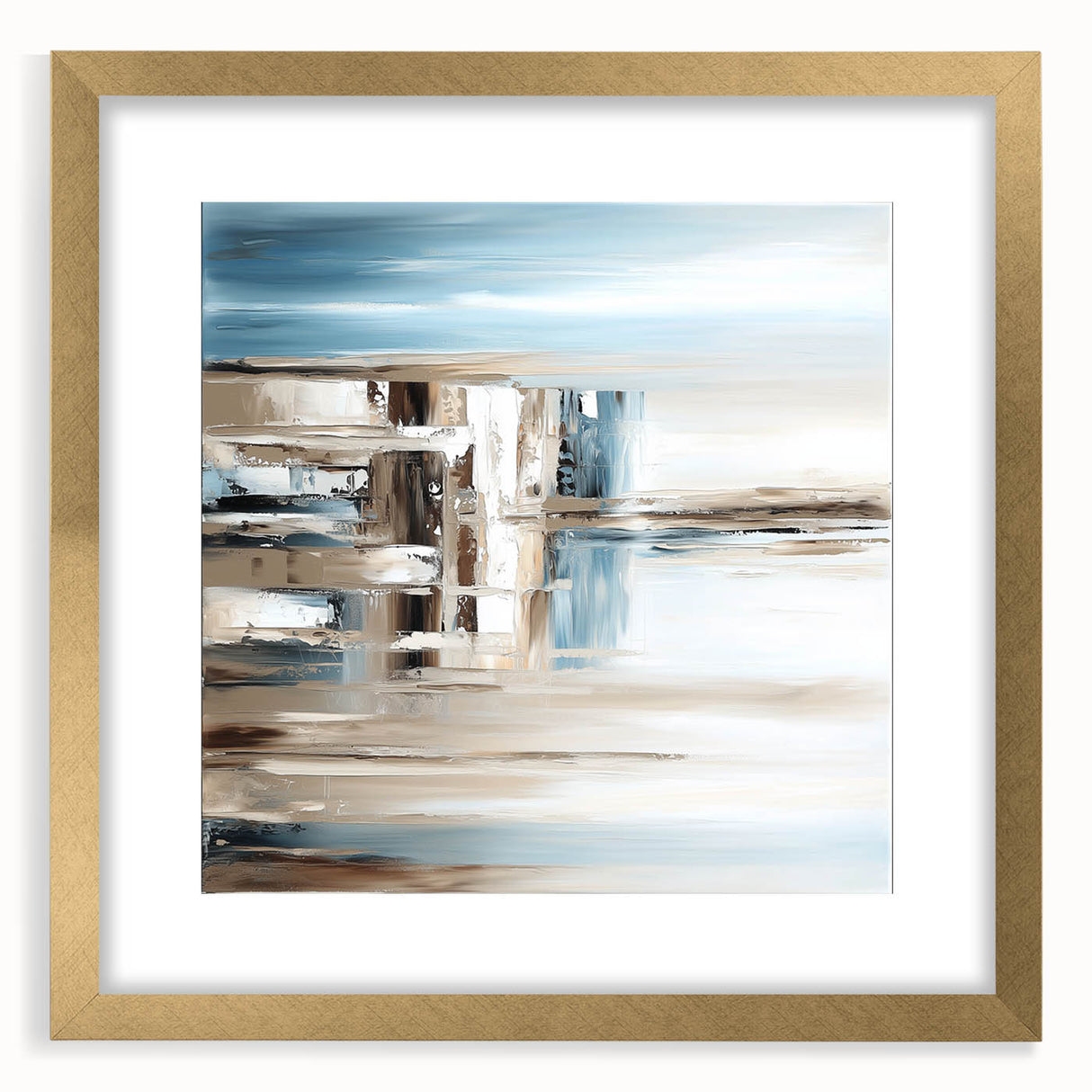 Earth Tone Art – Coastal Abstract Canvas in Blue, Beige & White