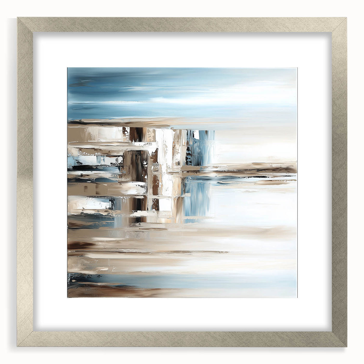 Earth Tone Art – Coastal Abstract Canvas in Blue, Beige & White