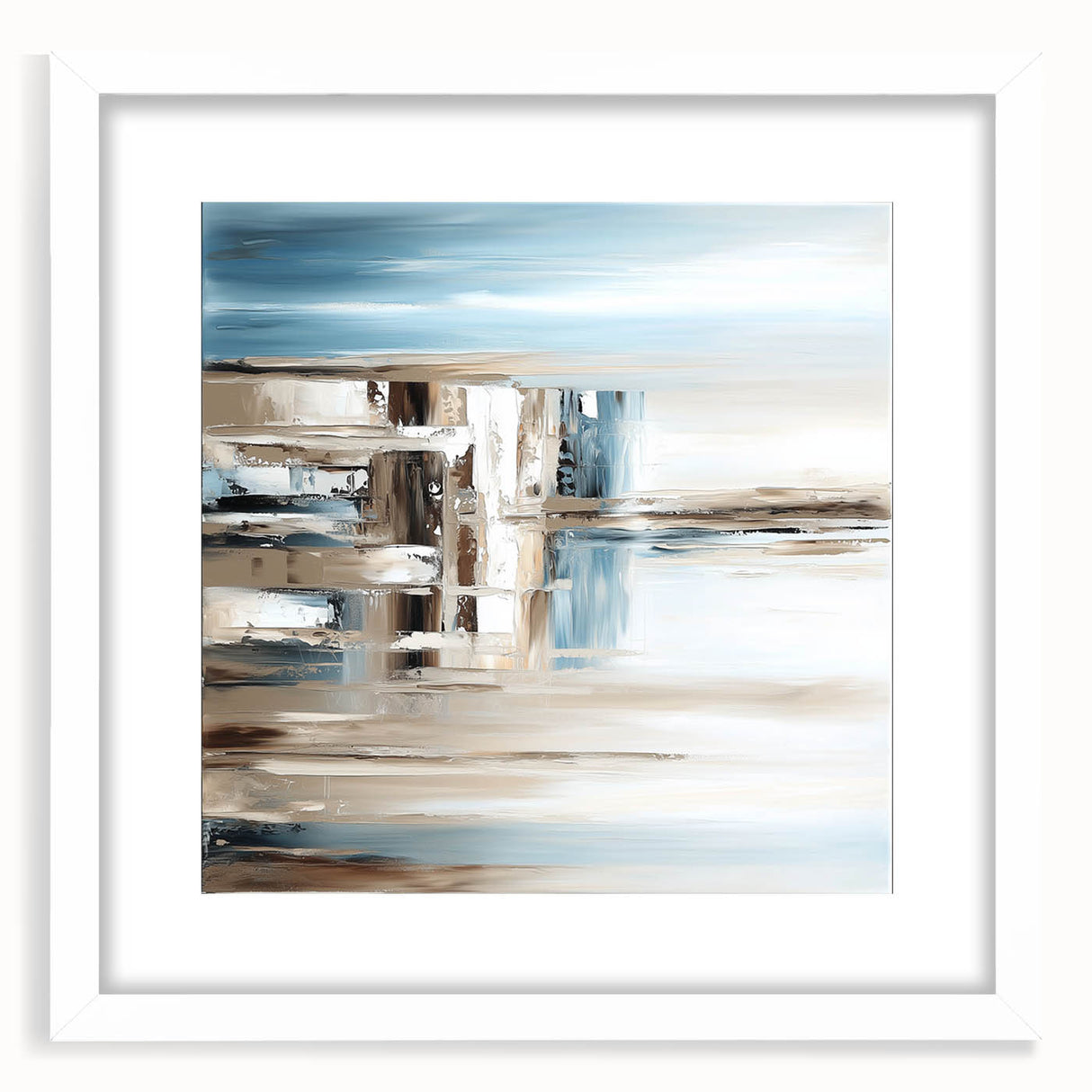 Earth Tone Art – Coastal Abstract Canvas in Blue, Beige & White