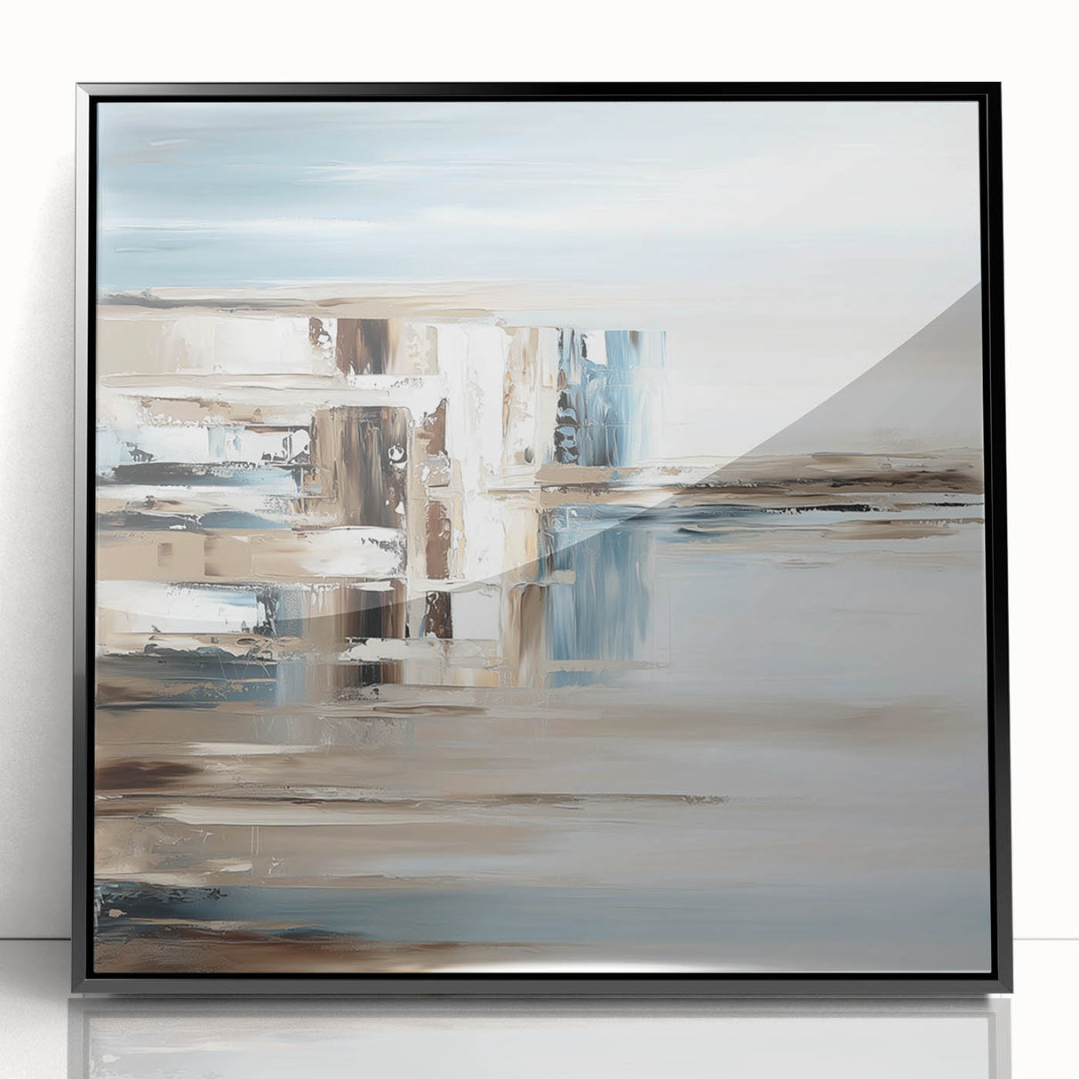 Earth Tone Art – Coastal Abstract Canvas in Blue, Beige & White