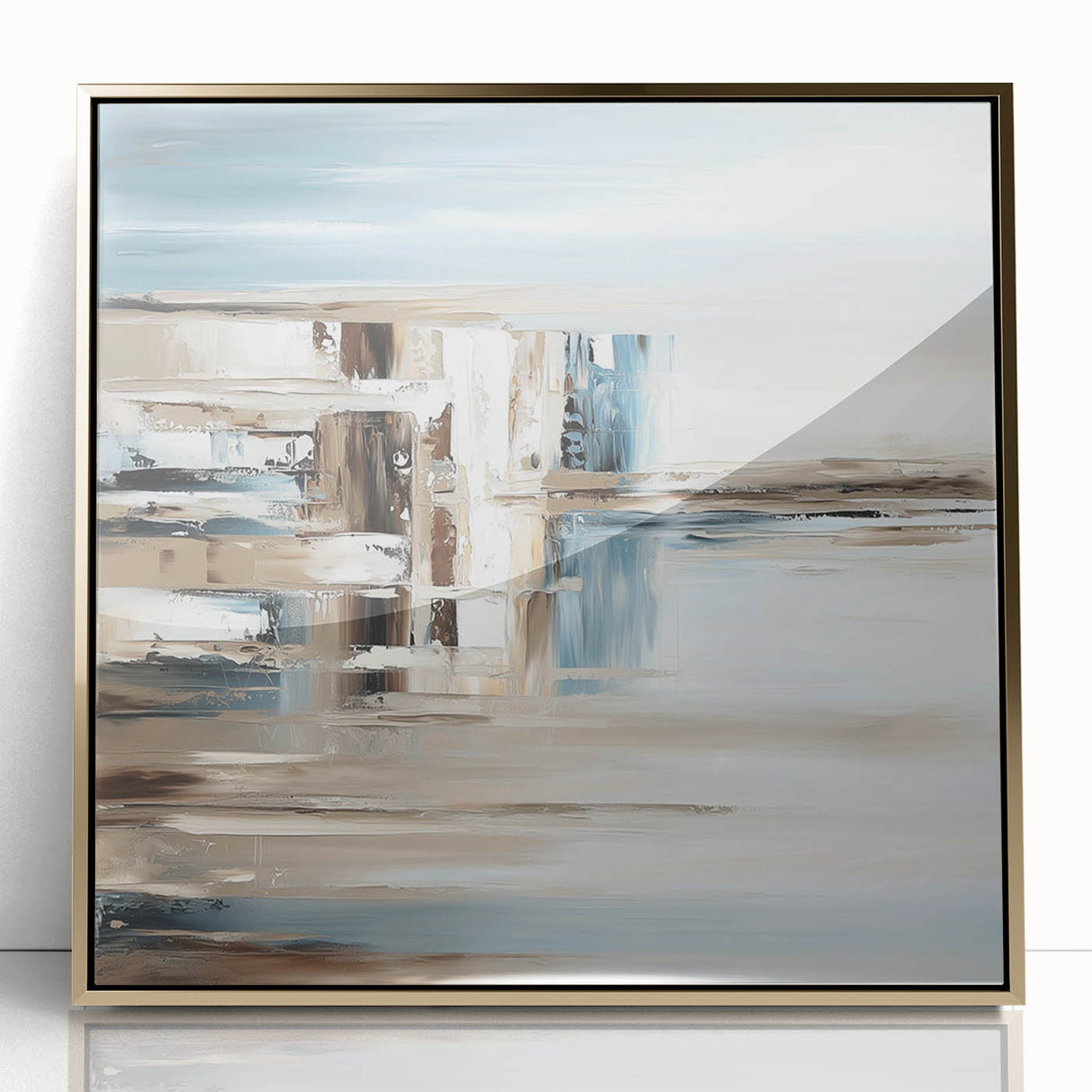 Earth Tone Art – Coastal Abstract Canvas in Blue, Beige & White