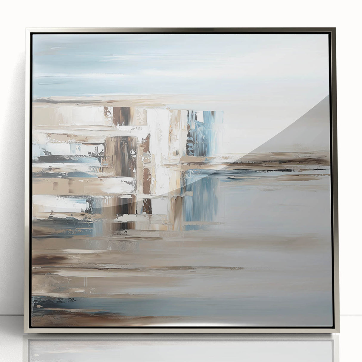 Earth Tone Art – Coastal Abstract Canvas in Blue, Beige & White