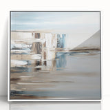 Earth Tone Art – Coastal Abstract Canvas in Blue, Beige & White