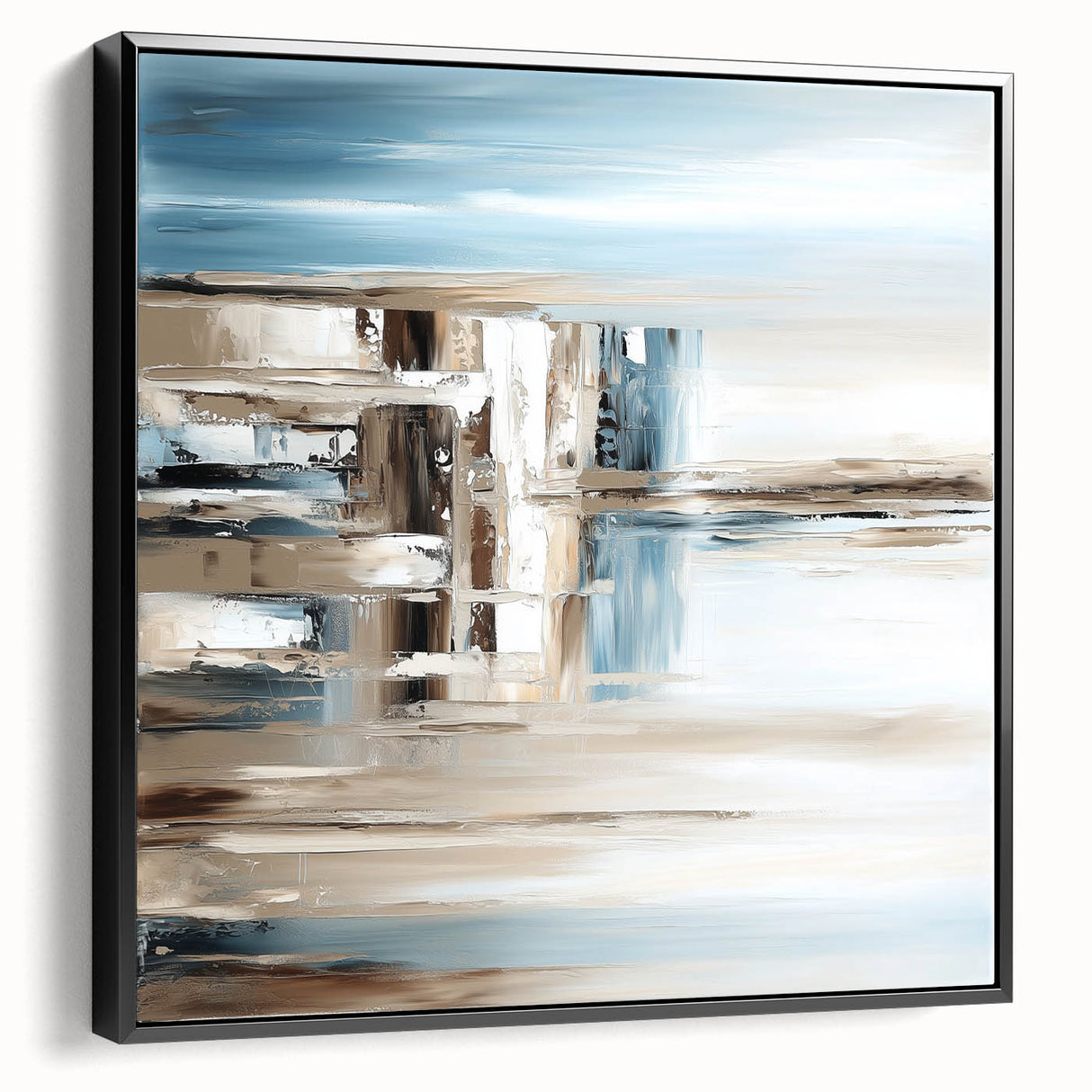 Earth Tone Art – Coastal Abstract Canvas in Blue, Beige & White