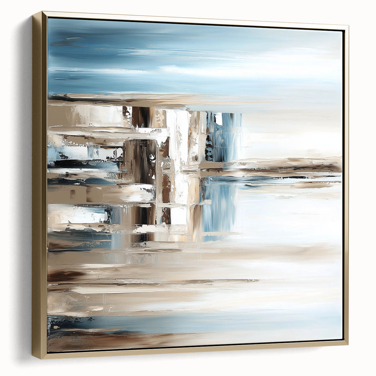 Earth Tone Art – Coastal Abstract Canvas in Blue, Beige & White