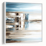 Earth Tone Art – Coastal Abstract Canvas in Blue, Beige & White