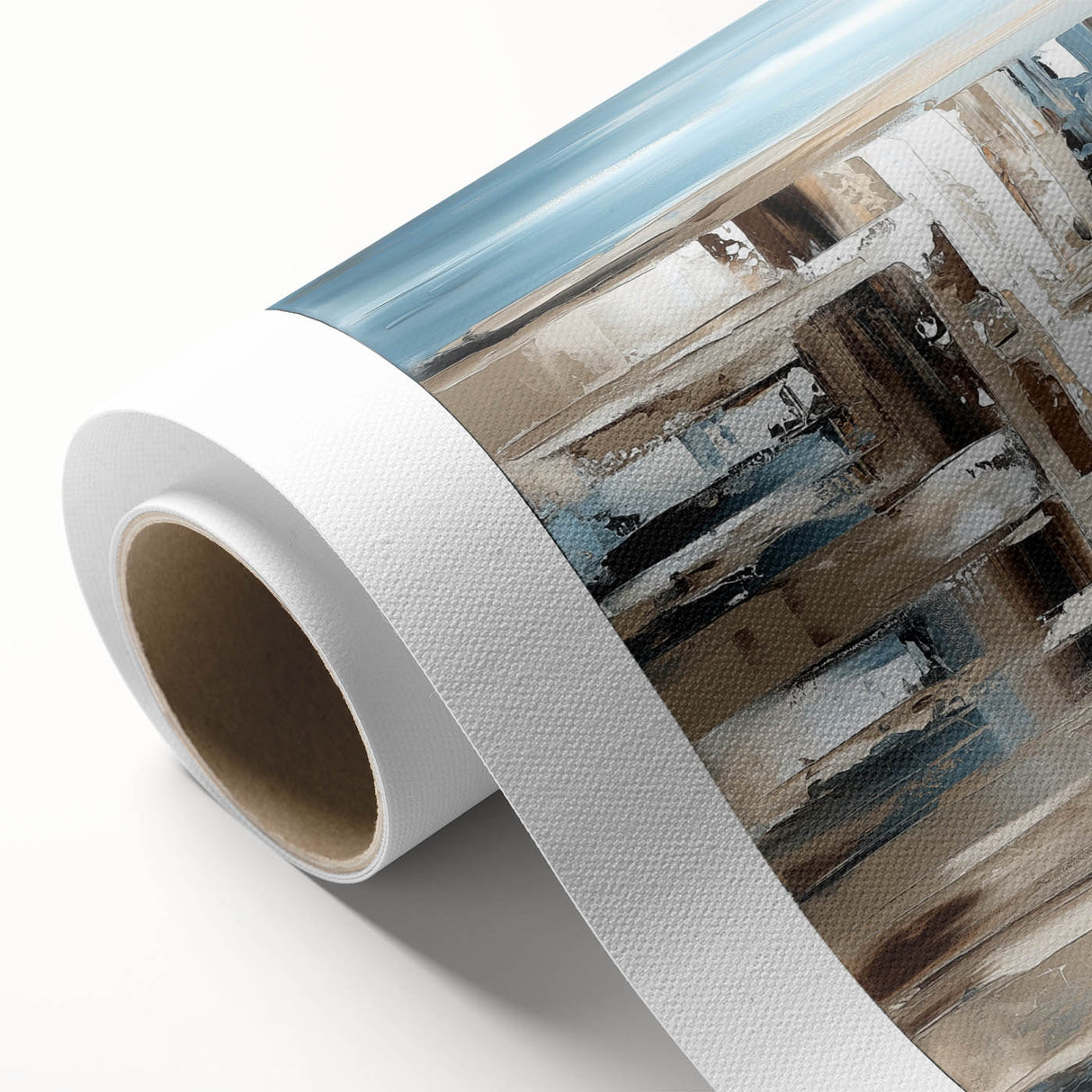 Earth Tone Art – Coastal Abstract Canvas in Blue, Beige & White